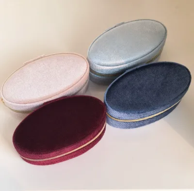 Korean Oval Velvet Zipper Fashion High End Portable Mini Jewelry Storage Box