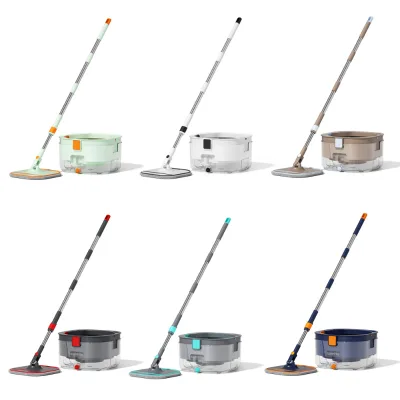 Factory Direct Sale Eco-Friendly Microfiber Flat Mop Bucket 2 Reusable Mop Pads Telescopic Swivel Stainless Steel Self-Wringer