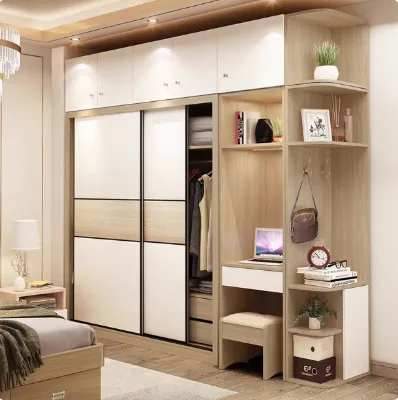 Modern Customizable Solid Oak Wood Bedroom Wardrobe System with Glass Door MDF Walk-in Furniture Organizer