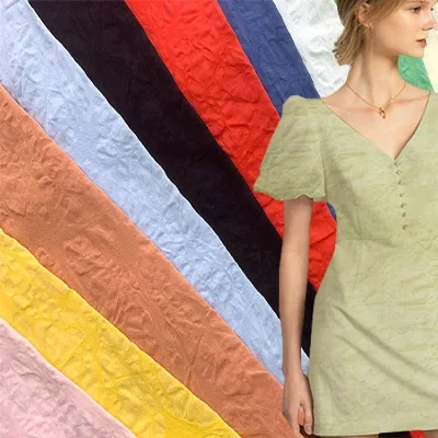 Custom Woven Wrinkle Seersucker Bubble Fabric Cotton Muslin Crinkle Fabric Organic