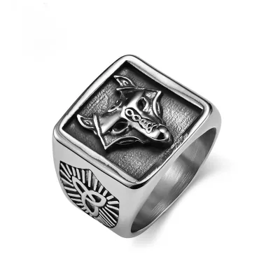 retro men's animal head fashion ring stainless steel wolf lion ring