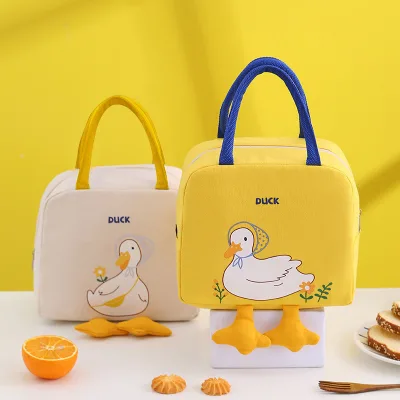 Thickened Portable Insulated Polyester Lunch Box Bag Aluminum Foil Lining Large Capacity Little Yellow Duck Design for