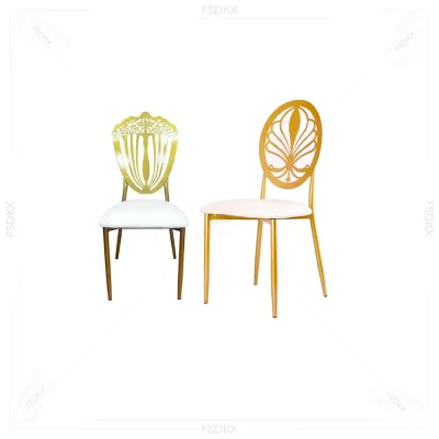 FSDKX Luxury High Round Shape with Acrylic Krystal Decoration Back Stainless Steel Chair with Arms for Wedding Decoration