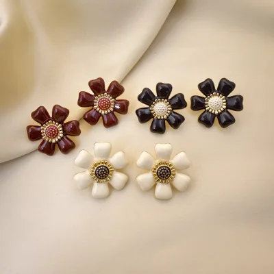 Korean Style 18K Gold Plated Enamel Geometric Zircon Studs Multicolor Trendy Party Sweet Versatile Elegant Earrings for Girls