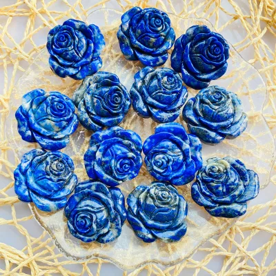 Wholesale Natural High Quality Hand Carved Small Lapis Lazuli Rose Flower Heading Carvings for Decoration
