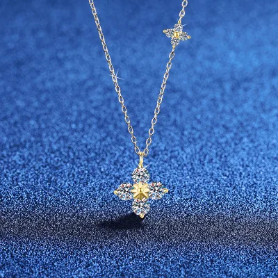 S925 Pure Silver Four-Leaf Clover Choker Necklace 1.2 Carat Moissanite Pendant REIKI Theme Christmas Women