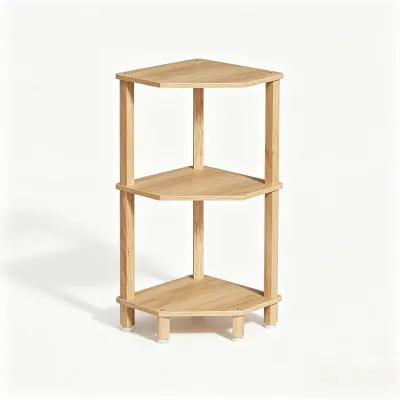 3-Tier Light Wood Freestanding Corner Storage Shelf Space Saving Bathroom Organizer Rack with Anti Slip Foot Pads for Bathroom