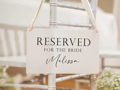 Reserved Hanging Acrylic Sign 11.5x7" Reserved Seat Sign for the Bride with Name Reception Chair Sign