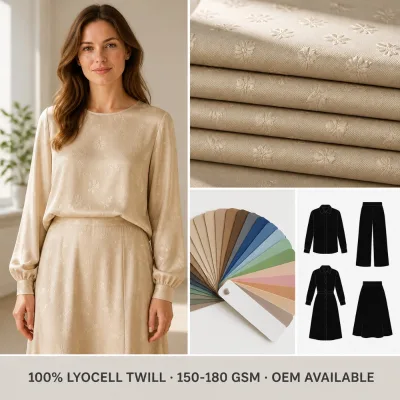Jacquard Dobby Champagne Tone on Woven Floral Relief 150 180 Gsm 100%Lyocell Twill Fabric for Occasion Wear and Blouse