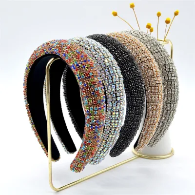 Wholesale Ladies Vintage Hair Accessories Wide Hairband Bling Rhinestone Headbands for Women