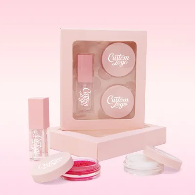 Private Logo Strawberry Exfoliated Lip Scrub and Balm Mask Set Pink 3 in 1 Lip Care Set Vegan Cruelty Free Lip Oil Kit