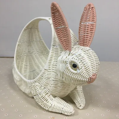 Cute Rattan Bunny Storage Easter Egg Basket Fruit Baskets Organizer Festival Gift