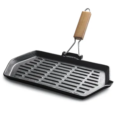 High Quality Cast Iron Grill Pan/girddle Pan with Fold Handle Cast Iron Preseasoned Surface Treatment Griddle Without Cover