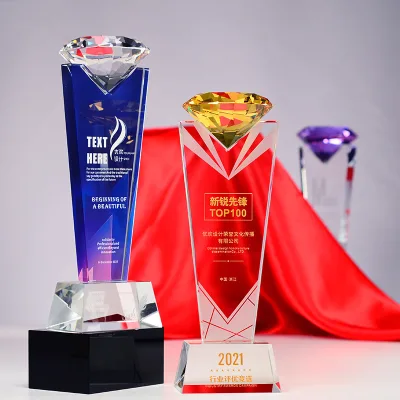 Creative Crystal Trophy Award Diamond Color Printing K9 Diamond Tops Crystal Trophy for Champion Diamond Crystal Trophy