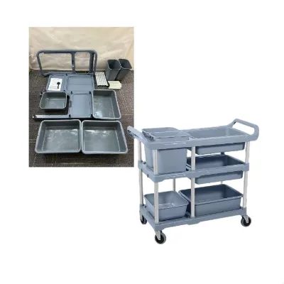 Sunmax Grey Black PP & Aluminium Tube Service Trolley for Restaurant Kitchen Catering Buffet Cart