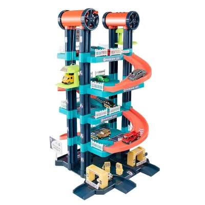 New Garage Play Set Toys;Car Parking Toys 5 Levels with 6 Die Cast Truck Cars; Parking Lot with Lift & Light and Sound
