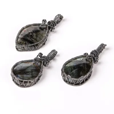 Natural Stone Irregular Shape Pendants Hand Craft Wire Wrap Labradorite Healing Reiki Pendant