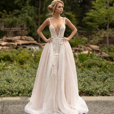 Chinese Latest Charming Detachable Tail Wedding Gown Dress Bridal