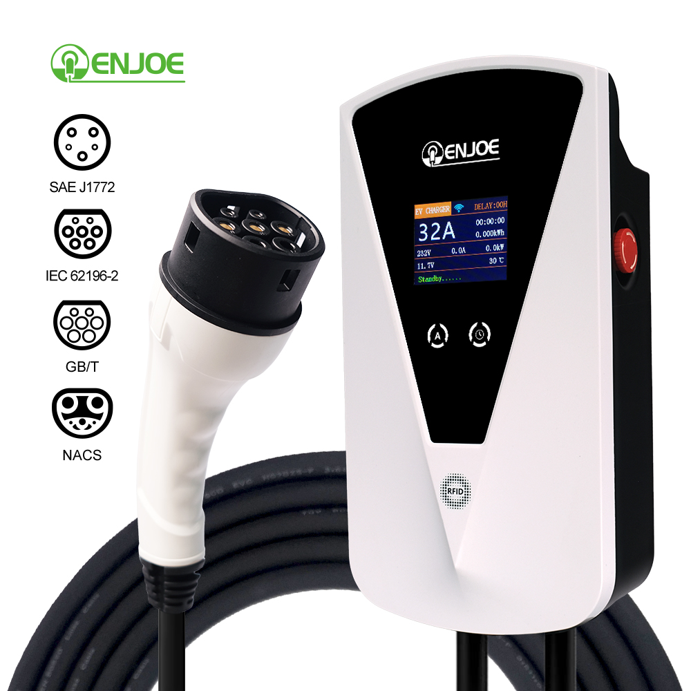 New 7KW AC 32A Waterproof Outdoor EV Charger Wallbox Single Phase APP Control 22KW Type2 GB/T Connector Portable for Home Use