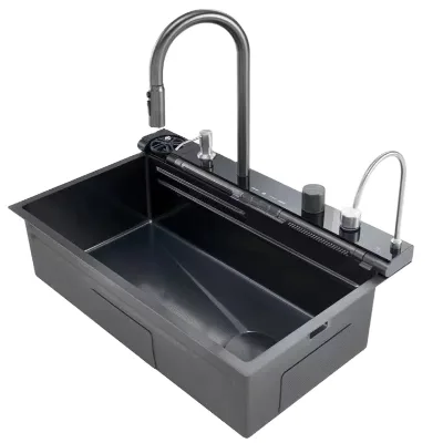 Luxury Modern 304 Stainless Steel Kitchen Sink Handmade Honeycomb Nano Design Counter Multi-Function LED Digital Display