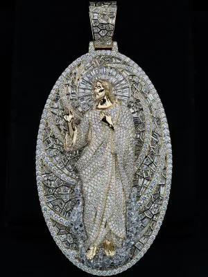 VVS1 Round Moissanite Virgin Mary Jesus Men's Medallion Religious Charm Pendant 925 Sterling Silver,Lady of Graces Pendant