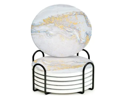 Water Absorbent Ceramic coaster  Set of 6 Absorbent Stone Coasters for Wooden Table, Ceramic Coasters with Cork Base