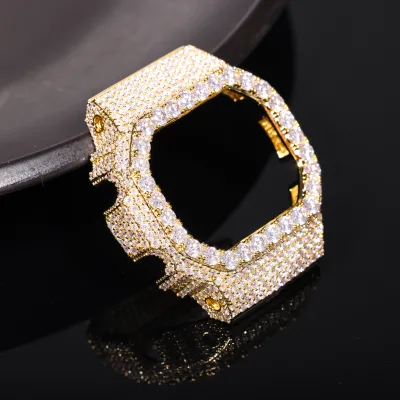 Full Buss Moissanite Classic Watch Bezel Case for DW5600 Brass Gold Plated Silver VVS Diamond Watch Parts Jewelry Men Women