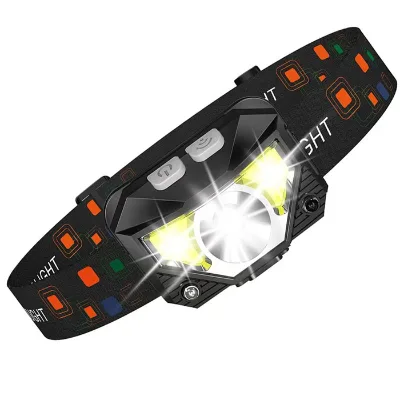 Waterproof Ultralight Camping Headlight Head Torch COB LED Rechargeable Sensor Plastic Headlamp for Running Hiking