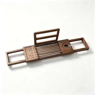 Walnut Adjustable Bathtub Caddy Expandable Bath Tray with Phone Holder for Bathroom Relaxation