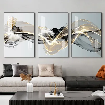 Nordic Style Luxury Ribbon Abstract Landscape Wall Art Canvas Modern Gold Deer Poster Print Picture Frame Painting For Home