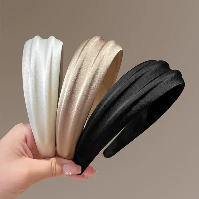 New Arrive Fashionable Cute Candy Color Plain Headbands Solid Color Satin Silk Hair Accessories Wide Covered Headband