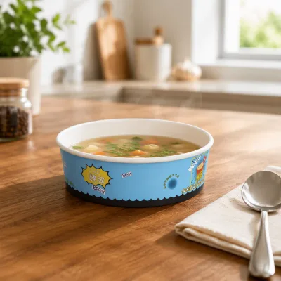 Eco Rinendly Takeaway Paper Soup Cups Kraft Disposable Soup Bowl with Lids Paper Cover