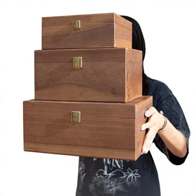 Walnut Memory Box Custom Wooden Keepsake Work School Photos Letters Cards Wood Storage Box with Lid