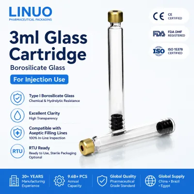 LINUO Sterilized Cartridges 3ml Pharmaceutical Packaging Custom Injection Pen Cartridge and Reliable Closure System Cartridge