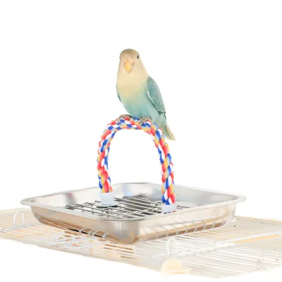 Eco-Friendly Tabletop Bird Trainer Stand with Cotton Rope and Nylon Bottom Plate for Parrot Training for Pet Owners