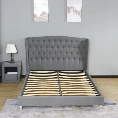 Attractive Dark Gray Bed Frame With Bedside Classic Design Modern Style Queen Size Bed Frame