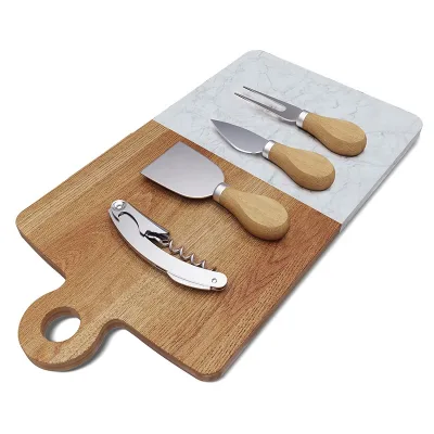 New Design Marble Wood Cheese Platter Wholesale Wooden Cheese Board Set