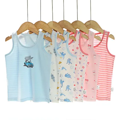 Crewneck New Stylish Top Underwear Cartoon Printing Kids Tank Top Cotton Sleeveless Boys Vest for Daily Wearing