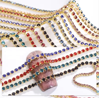 Wholesale SS6 Gold Bottom Claw Chain Crystal Rhinestone Cup Chain DIY Clothing Wedding Decoration Diamond Crystal Chain Trim