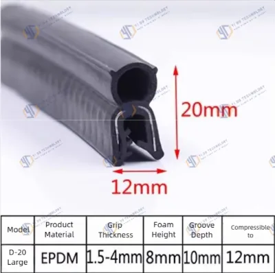 Metal Reinforced Slot Rubber Seal Strip Windproof Waterproof for Automotive Vehicle Door Gap