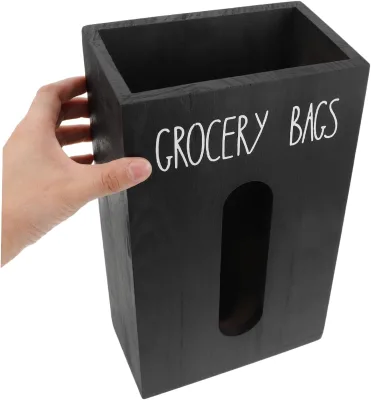 Hanging Wooden Garbage Holder Bamboo Trash Can Bag Organizer Dispenser