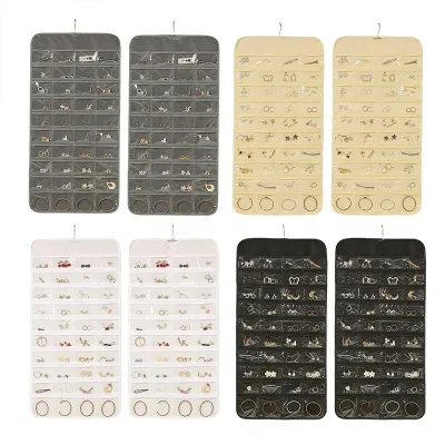 HANFEIZI Foldable 80 Grids Hanging Multi-grid Jewelry Storage Bag for Earrings Necklace Bracelet Ring Storage Organizer Bag