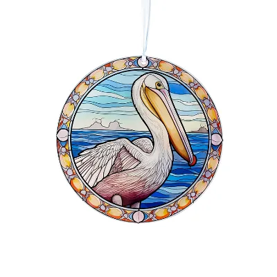 Custom Seagull Figure Coastal Ocean Theme Stained Glass Window Hanging Art Deco Design Glass Metal Wall Mount Home Decoration