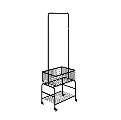 Rolling Laundry Basket Clothes Rack Metal Hamper Garment Hanging Organizer Wheeled Storage Cart Bedroom Bathroom