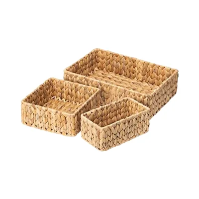 3-Pack Seagrass Wicker Large & Small Storage Baskets Natural Water Hyacinth Pantry Shelf Organizing Set with Tool Use