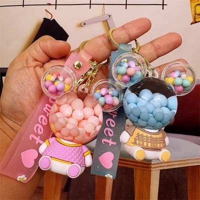 New Creative INS Hot Colorful Bean Clothing Mouse Head Keychain Kawaii Oil Into Bottle Mouse Keychains with Liquids Wholesale