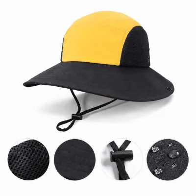 Wholesale Visibility Contrast Color Fisherman Hat Adjustable Mesh UV Protection Wide Brim Chin Strap Summer Hat