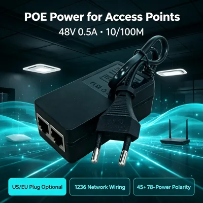 48V Passive PoE Injector 10/100Mbps Ethernet 24W Power Supply Adapter for IP Camera Wireless AP Home Office Network