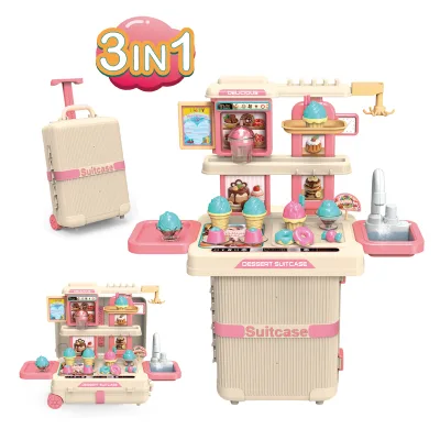 3-in-1 Dessert Them Toy Set with Luggage Storage,Children Dessert Toys Pretend Play Game Set,Educational Toy Set for Girls Gift