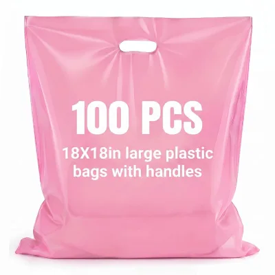 Pink Plastic Bags with Handles Large Merchandise Shopping Bags for Small Business, Retail, Boutique Stores, Gifts